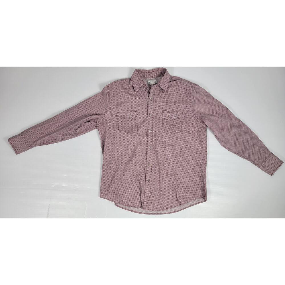 Wrangler Mens Large Wrancher Western Red Dot Circle All‎ Over Pattern Pearl Snap